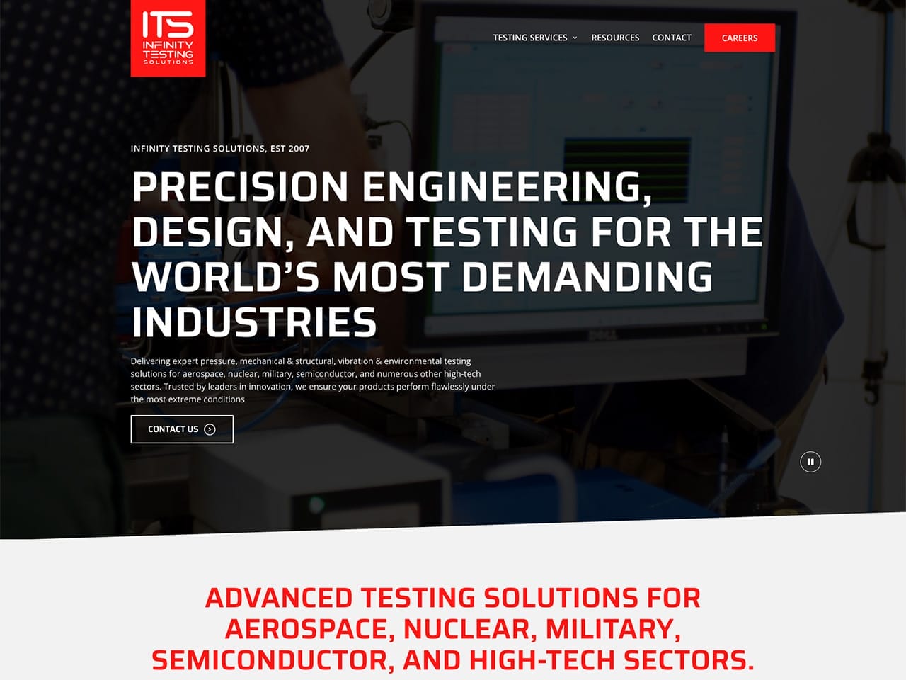 Website screenshot of infinitytesting.ca